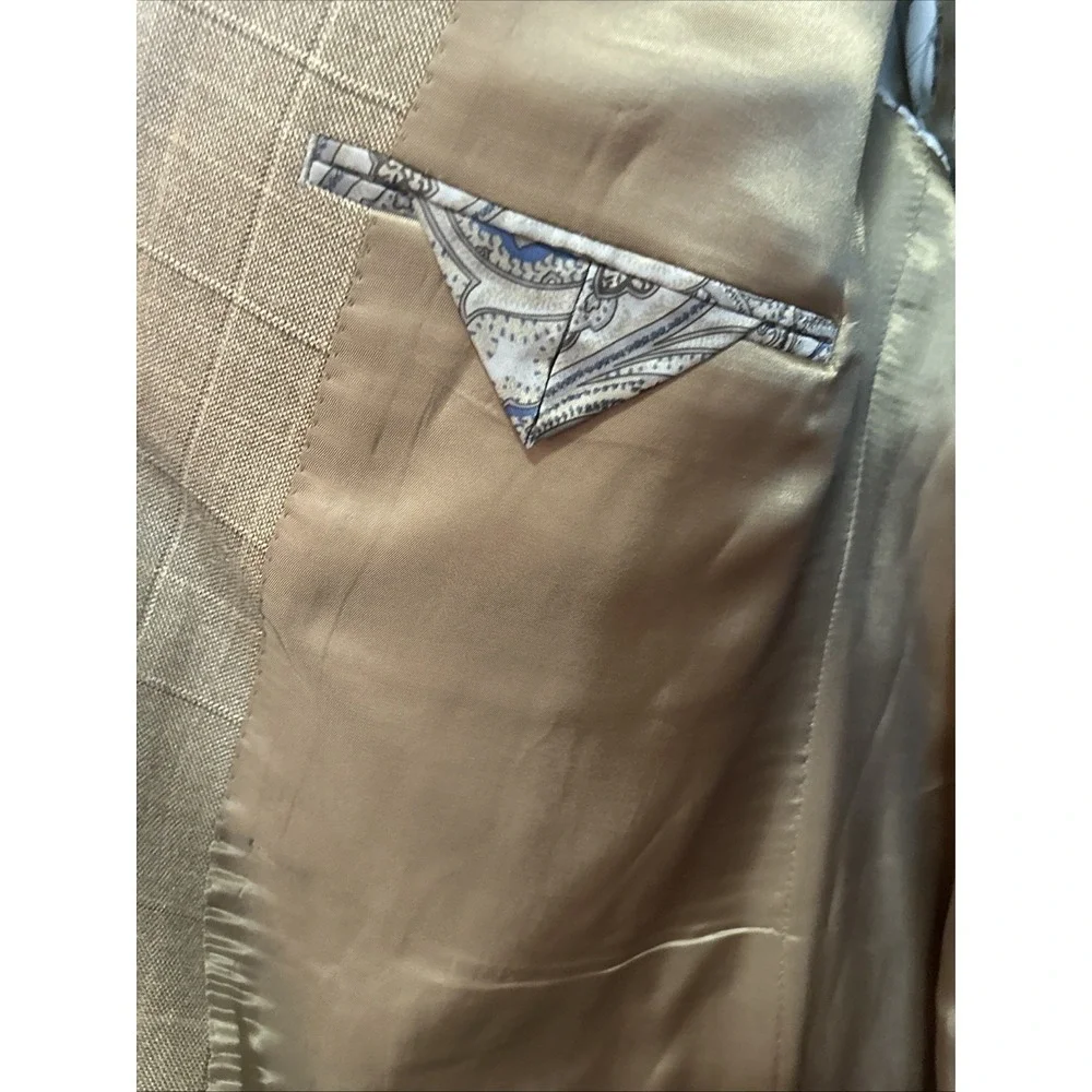 Ralph Lauren Sport Coat Mens 46R‎ Silk Wool Blazer Gold Brown Plaid Excellent